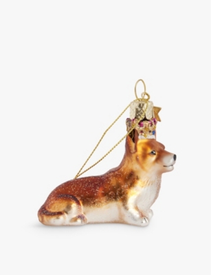 SELFRIDGES EDIT Corgi Dog Royal Crown glass Christmas decoration