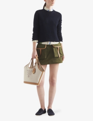 Shop Prada Re-nylon Patch-pocket Mid-rise Recycled-nylon And Leather Mini Skirt In Green