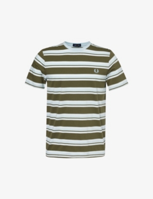 Shop Fred Perry Men's Unifrom Greenringer Logo-embroidered Cotton-jersey T-shirt In Unifrom Green Multi