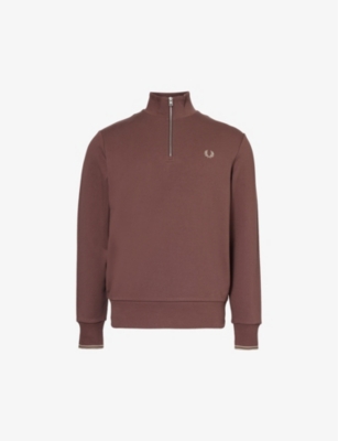 Shop Fred Perry Men's Carrington Road Brick Ringer Logo-embroidered Half-zip Cotton-jersey Sweatshirt