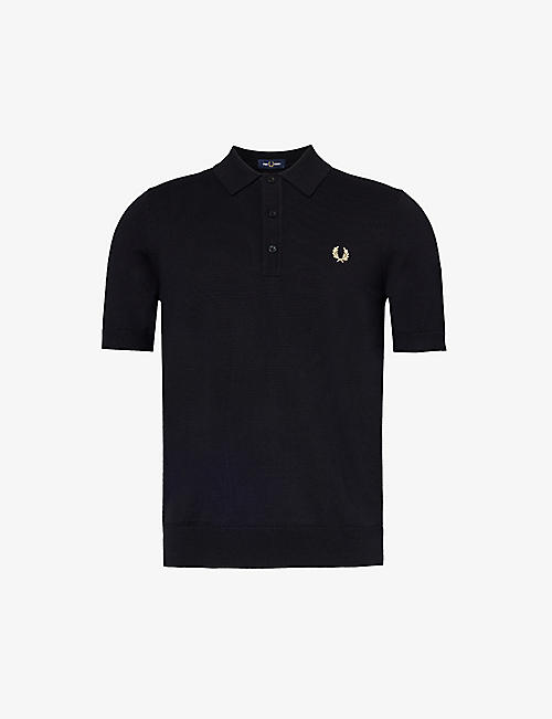 FRED PERRY: Logo-embroidered striped-trim wool and cotton-blend knitted polo shirt