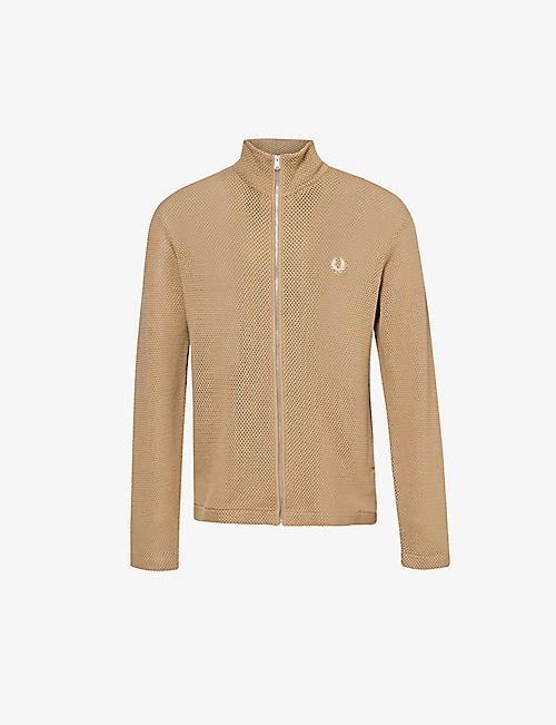 FRED PERRY: Logo-embroidered funnel-neck cotton knitted jumper