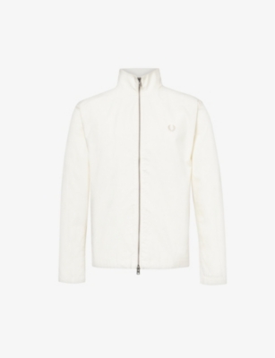 Shop Fred Perry Men's Ecru Brand-embroidered Funnel-neck Cotton Jacket