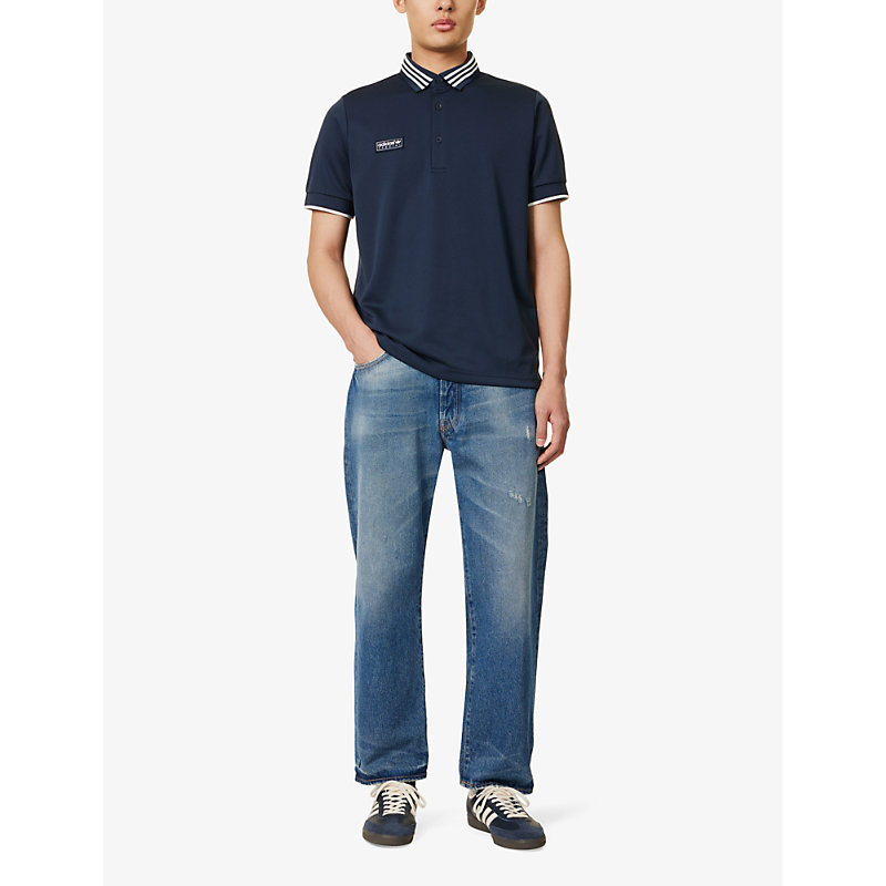 Shop Adidas Statement Mens Night Navy Spezial Brand-appliqué Recycled-polyester Polo Shirt