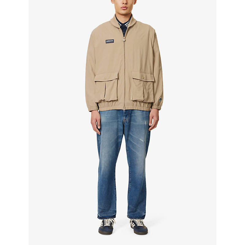 Shop Adidas Statement Spezial Trentham Ribbed-collar Regular-fit Woven Jacket In Blanchcar