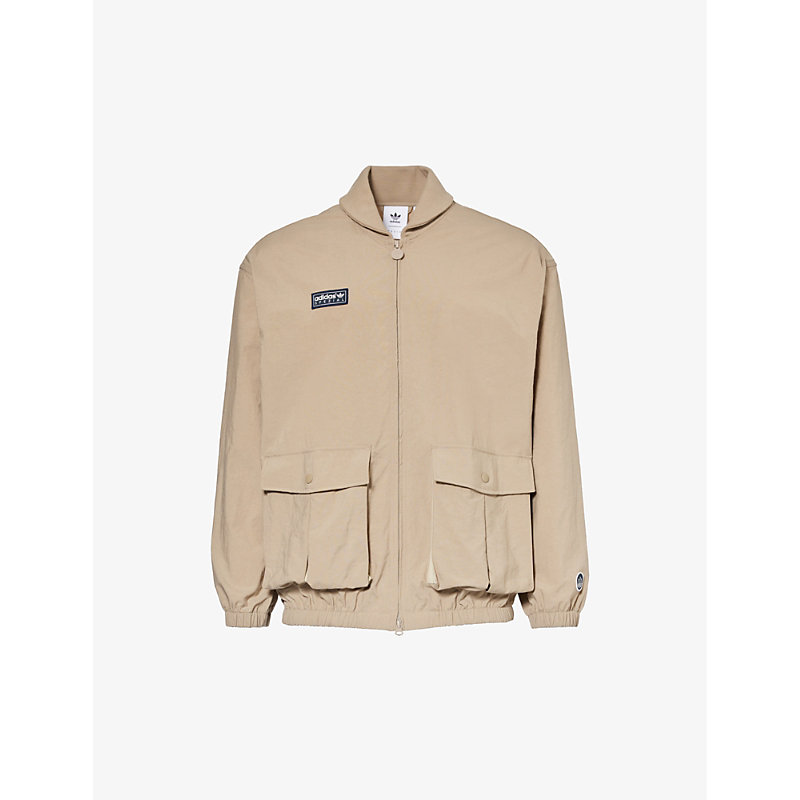 Shop Adidas Statement Spezial Trentham Ribbed-collar Regular-fit Woven Jacket In Blanchcar