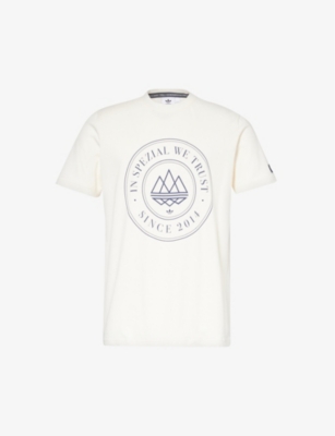 Shop Adidas Statement Men's Chalk White Spezial Anniversary Brand-appliquéd Organic-cotton Jersey T-shirt
