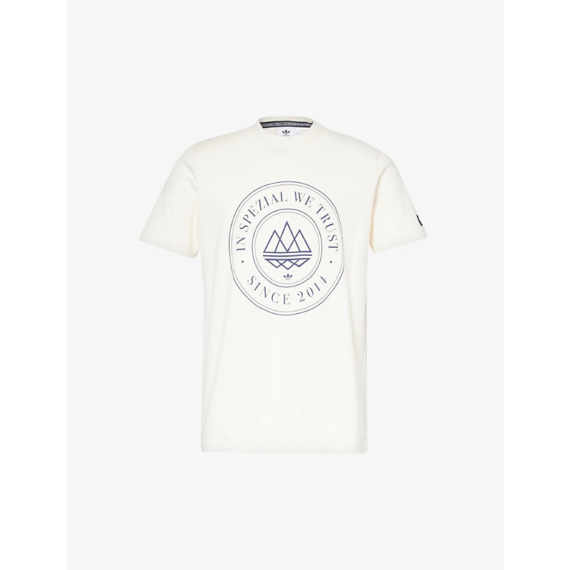 Shop Adidas Statement Men's Chalk White Spezial Anniversary Brand-appliquéd Organic-cotton Jersey T-shirt