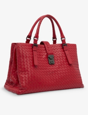 Shop Reselfridges Women's Red Pre-loved Bottega Veneta Intrecciato Leather Top-handle Bag