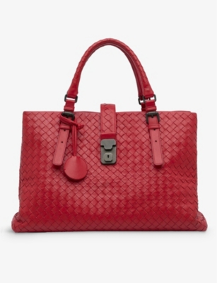 Shop Reselfridges Women's Red Pre-loved Bottega Veneta Intrecciato Leather Top-handle Bag