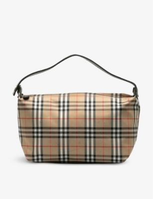 RESELFRIDGES: Pre-loved Burberry House-check canvas and leather shoulder bag