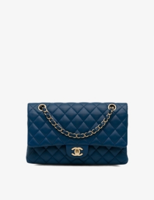 Shop Reselfridges Women's Blue Pre-loved Chanel Medium Classic Double-flap Leather Shoulder Bag