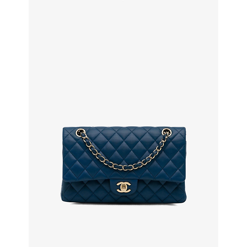 Reselfridges Womens Blue Pre-loved Chanel Medium Classic Double-flap Leather Shoulder Bag