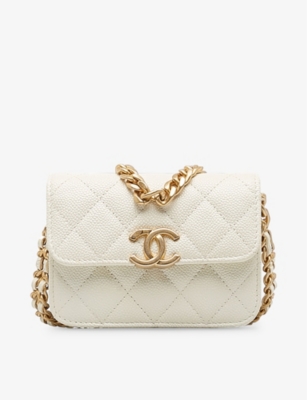 Reselfridges Womens White Pre-loved Chanel Mini Classic Caviar Double-flap Leather Shoulder Bag