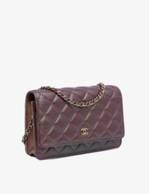 Shop Reselfridges Women's Purple Pre-loved Chanel Logo-plaque Quilted Leather Wallet-on-chain