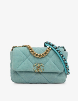 Reselfridges Womens Blue Light Blue Pre-loved Chanel Medium 19 Double-flap Denim Shoulder Bag