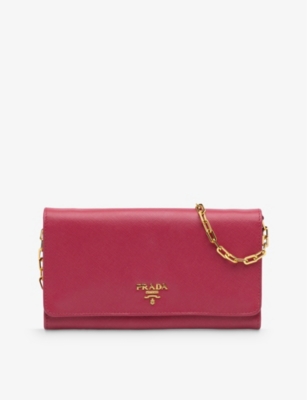 Shop Reselfridges Women's Pink Pre-loved Prada Saffiano Leather Wallet-on-chain