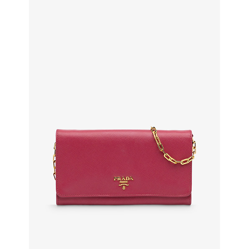 Reselfridges Womens Pink Pre-loved Prada Saffiano Leather Wallet-on-chain