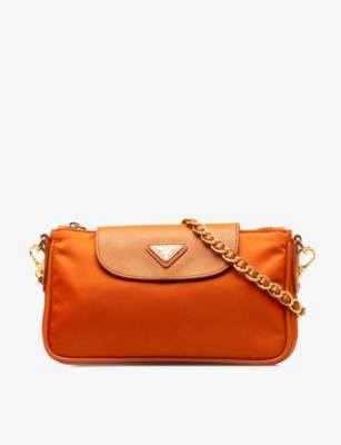 Reselfridges Womens Orange Pre-loved Prada Tessuto Nylon Cross-body Bag In Gold