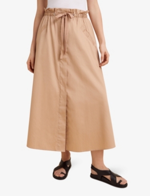 THE WHITE COMPANY: Paperbag-waist organic-cotton poplin midi skirt