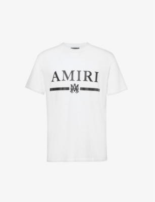 Amiri Mens White Bar Branded-print Cotton-jersey T-shirt