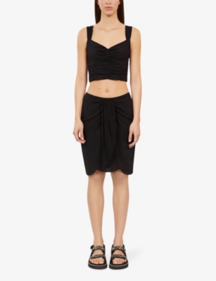 Shop The Kooples Women's Black Draped-front Washed Silk Mini Skirt