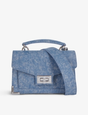 Shop The Kooples Womens Blue Washed Emily New-nano Denim Shoulder Bag