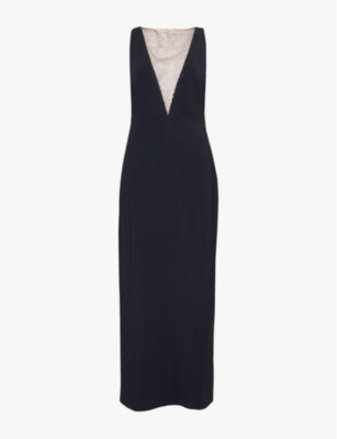 Shop Stella Mccartney Womens  Sleeveless Rhinestone-embellished Stretch-woven Gown In Black