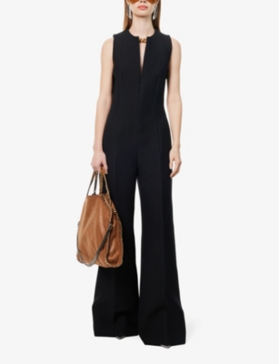 Shop Stella Mccartney Womens Black Sleeveless Metal-chain Wool And Silk-blend Jumpsuit