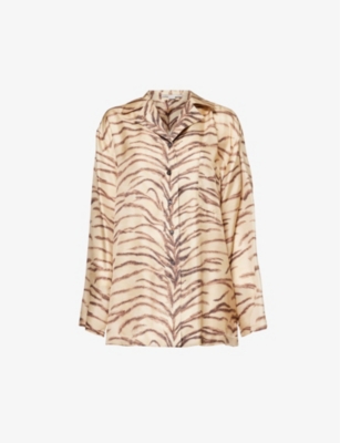 Shop Stella Mccartney Womens Natural Animal-print Long-sleeved Silk Shirt