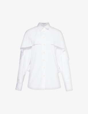 Shop Stella Mccartney Women's Pure White Cape-overlay Relaxed-fit Cotton-poplin Shirt