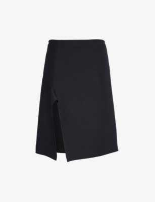 Shop Stella Mccartney Split-hem High-rise Wool And Silk-blend Midi Skirt In Black