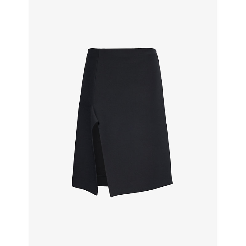 Stella Mccartney Womens Black Split-hem High-rise Wool And Silk-blend Midi Skirt
