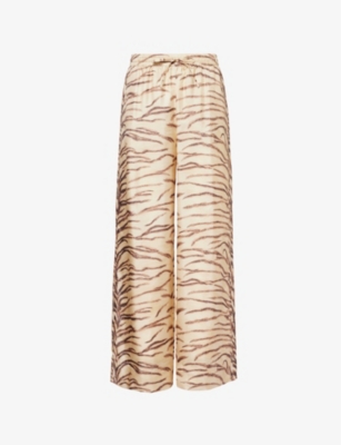 STELLA MCCARTNEY: Abstract-print wide-leg mid-rise silk trousers