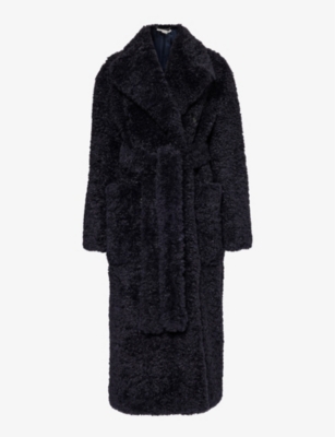 STELLA MCCARTNEY: Belted-waist notched-lapel faux-shearling coat