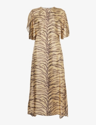 Shop Stella Mccartney Women's Tural Animal-print Relaxed-fit Silk Midi Dress In Natural