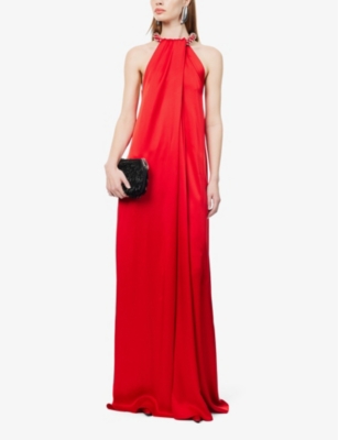 Shop Stella Mccartney Womens Scarlet Red Embellished-neckline Sleeveless Woven-blend Maxi Dress