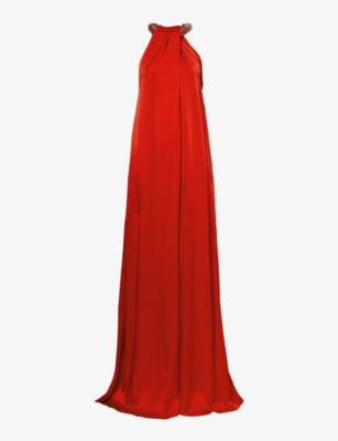 Shop Stella Mccartney Women's Scarlet Red Embellished-neckline Sleeveless Woven-blend Maxi Dress
