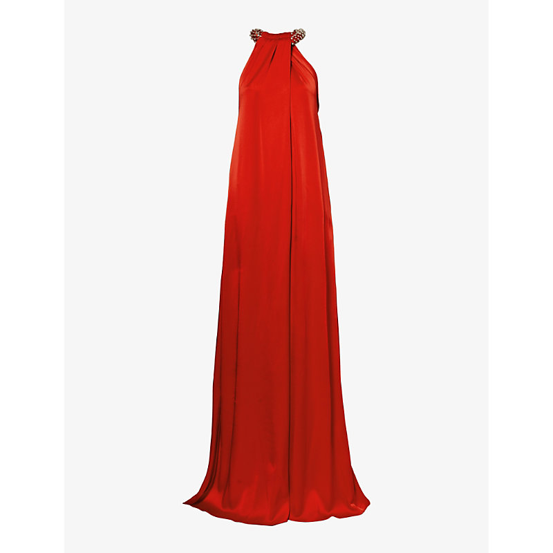 Stella Mccartney Womens Scarlet Red Embellished-neckline Sleeveless Woven-blend Maxi Dress