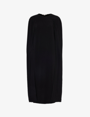 STELLA MCCARTNEY: Round-neck cape-overlay stretch-woven midi dress