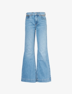 STELLA MCCARTNEY: Falabella chain-embellished flared-leg mid-rise denim jeans