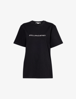 Shop Stella Mccartney Women's Black Stella Iconics Brand-print Cotton-jersey T-shirt