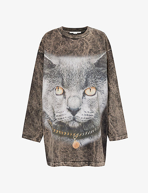 STELLA MCCARTNEY: Cat-print relaxed-fit cotton-jersey sweatshirt