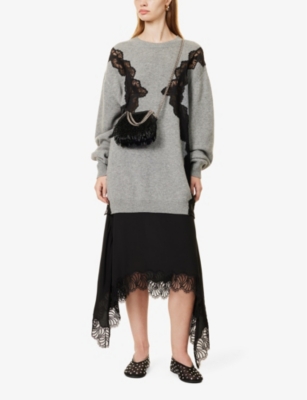 Shop Stella Mccartney Women's Grey Melange Lace-embroidered Wool Mini Dress