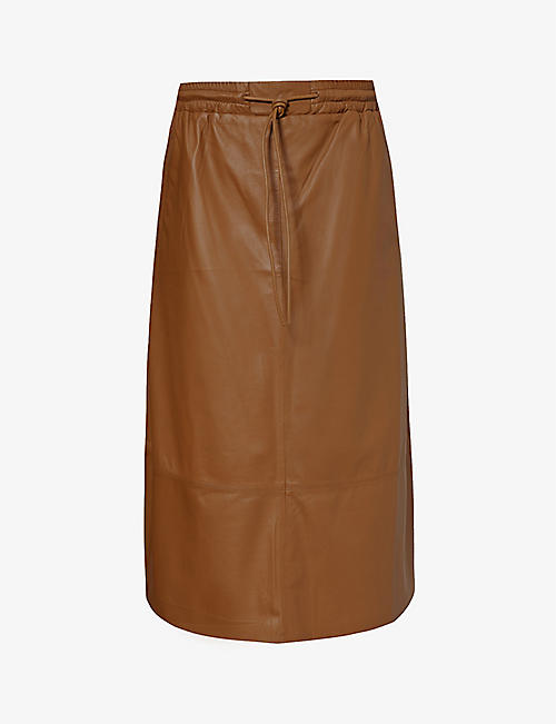 YVES SALOMON: Drawstring-waist high-rise leather midi skirt