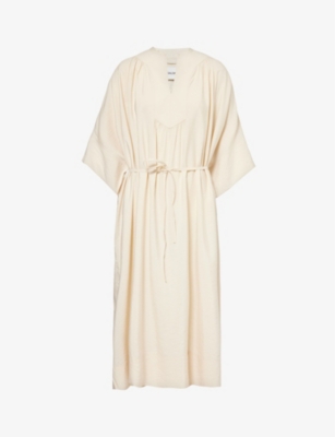 Yves Salomon Silk-blend Midi Dress In Creme