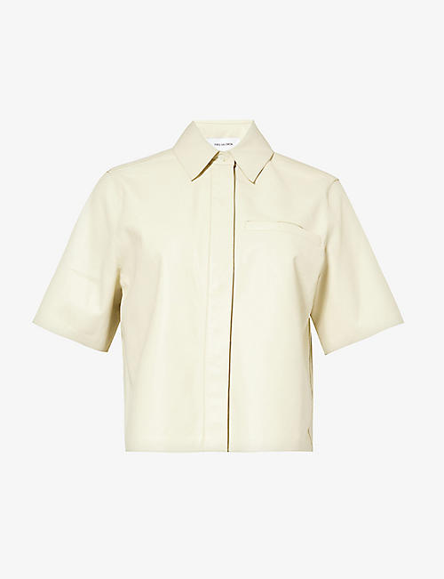 YVES SALOMON: Spread-collar cropped leather shirt