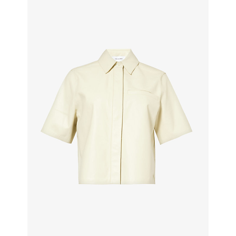 Yves Salomon Womens Citronnade Spread-collar Cropped Leather Shirt