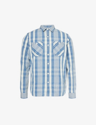 Shop Rrl Mens Rl-711 Indigo/creme Farrell Checked Cotton And Linen-blend Shirt