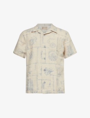Shop Rrl Men's Cremewayne Branded-pattern Linen Shirt In Creme Multi